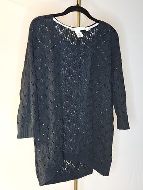 H&M Openwork Scoop Neck Knit Sweater Lightweight Layering Pullover